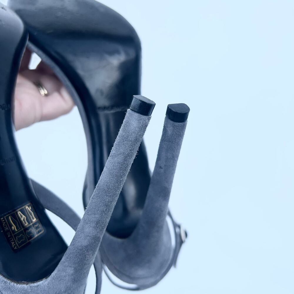 Balenciaga Maillon Suede Ankle Strap Heels Gray Grey Silver 41 Pumps 11 - Picture 10 of 11